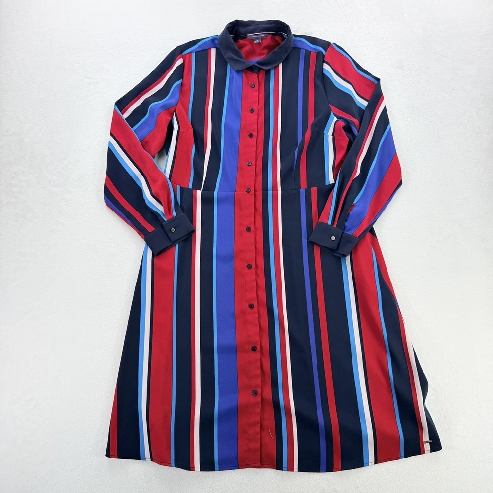 Tommy Hilfiger Shirt Dress Womens XL Multicolor Stripe Collared Long Sleeve